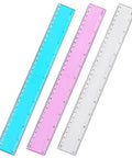 Colorful 12 Inch Plastic Ruler Set Two Sided Imperial And Metric For School Office And DIY Projects on white background