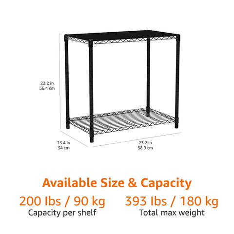 Rock Solid Heavy Duty 2 Shelf Stackable Steel Wire Rack With Tough Black Finish Badass Storage Cart For Tight Rooms Fast Assembly Home Organization Setup