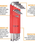 Set Of 15 Balldriver L Wrenches With BriteGuard Plating in a red case showing Protanium steel build, compact and organized.