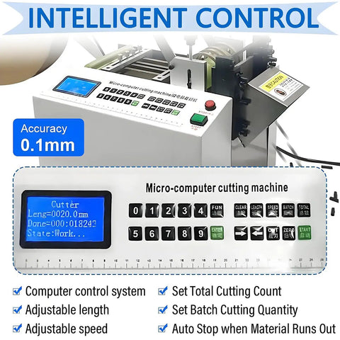 USZWBY Automatic Heat Shrink Tubing Cutter Machine 300W Microcomputer Control panel with LCD display and control buttons.