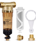 40 Micron Whole House Spin Down Sediment Filter With Scraper set, brass body, reusable flushable pre filtration for city water