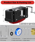 Premium Water Trough Float Valve With Automatic Water Level Control For Stock Tanks Poultry Coops And Livestock Waterers, dimensions and accessories shown.