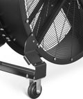Close-up of Hella Powerful 47 Inch Portable Industrial Fan With Stepless Variable Speed Motor heavy duty base and wheels.