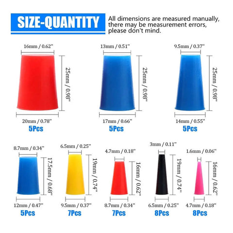 Get This Awesome 100 Pack Silicone Rubber Tapered Plugs For High Temp Masking And Powder Coating Jobs That Resist Cracking Heat Corrosion Hardening Easy Cone Assortment Kit For Pros, size chart