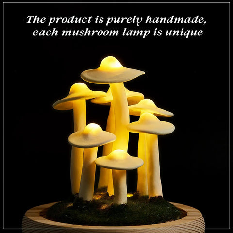 Mushroom Night Light In Glass Dome With Wooden Base LED Decor Lamp featuring glowing mushroom design for cozy ambient glow