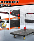 Heavy Duty Folding Platform Cart With Silent TPR Wheels, Straight Up Heavy Dolly For Moving And Garage Hauling, Hella Smooth Handcart Built For Daily Warehouse Grinds with detailed parts.