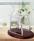 Newton Cradle Desk Toy With Clinking Pendulum Balls Calming Stress Relief For Home Office Decor Educational Gift For Students And Kids Ideal Desk Accessory For Focus, Breaks, And Chill Mindful Learning; silver pendulum balls on wooden base