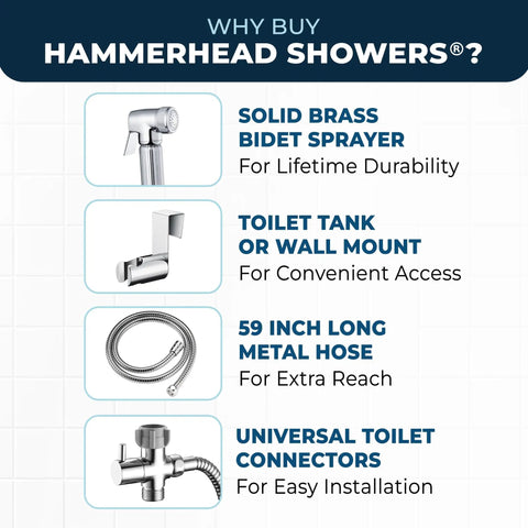 Built To Last Solid Metal Handheld Bidet Sprayer For Toilet With 59 Inch Hose And Leak Proof T Valve Jet Spray features.