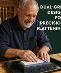 Man using Dual Grit Diamond Whetstone Flattening Stone For Coarse And Fine Surfaces Diamond Groove Whetstone Flatness Tool.