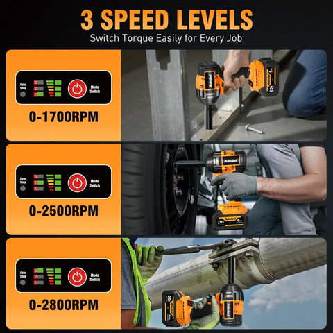 Beefy Half Inch Brushless Impact Wrench With 3000 RPM Three Speed Modes High Torque Includes Two 4Ah Batteries And Charger