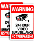 2 Pack No Trespassing Signs For Private Property With Round The Clock Video Surveillance Reflective Aluminum UV Protected Waterproof Security Camera Signs For Home Yard Fence Driveway 10 By 7 Inches, warning sign