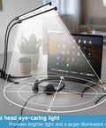Dual Head LED Desk Lamp With Clamp, Eye Care Three Color Modes, Five Level Dimming, Clip On Light Showing 360 Degree Coverage