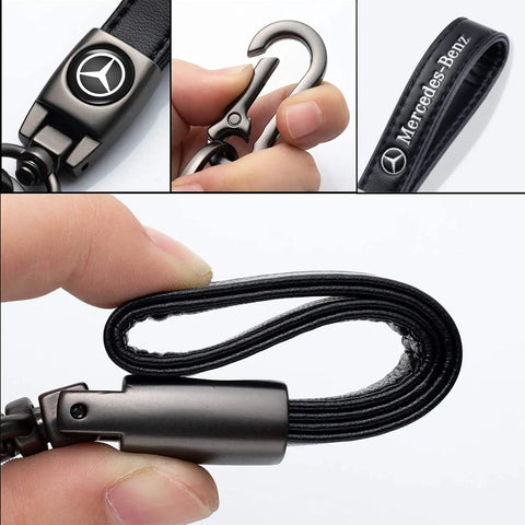 Mercedes Benz Tire Valve Caps And Metal Keychain Set with durable copper die-cast, leather loop, and corrosion-resistant keychain clasp
