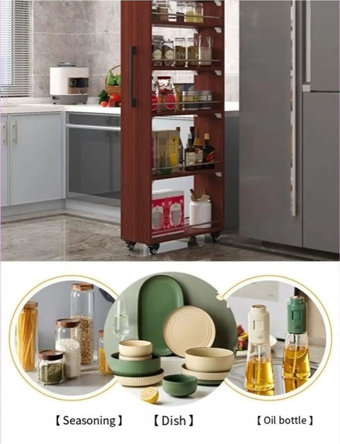 Seven Tier Narrow Rolling Cart With Slick Casters Fits Snug In Tight Kitchen Corners Hella Sturdy Slim Storage Rack With Sure Grip Handle And Bold Red Finish For Cooking Essentials