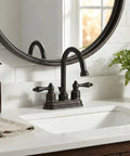 Oil Rubbed Bronze Two Handle Lavatory Vanity Faucet With Matching Pop Up Drain And Trim Assembly on bathroom sink