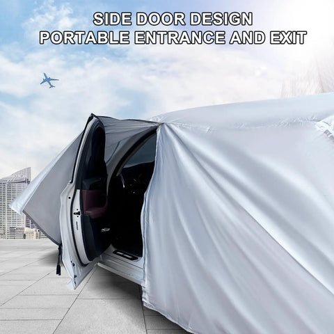 Universal 6 Layer Car Cover For SUVs Up To 190 Inches with side door design for easy access, shown on vehicle outdoors.