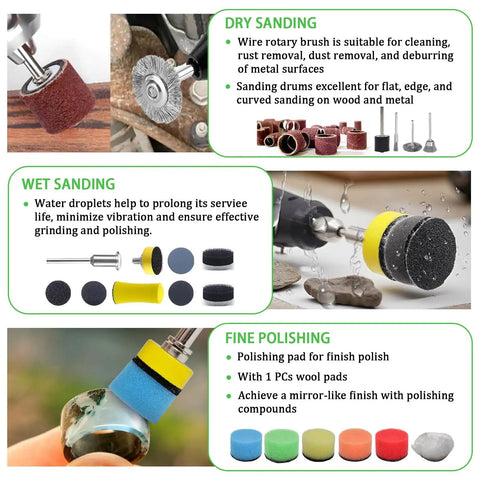 332 Piece 1 Inch Wet Dry Sanding Discs And Drums Set Featuring Hella Tough Hook And Loop Sandpaper With Polishing Shank Backing Pad in use for wet sanding and polishing.