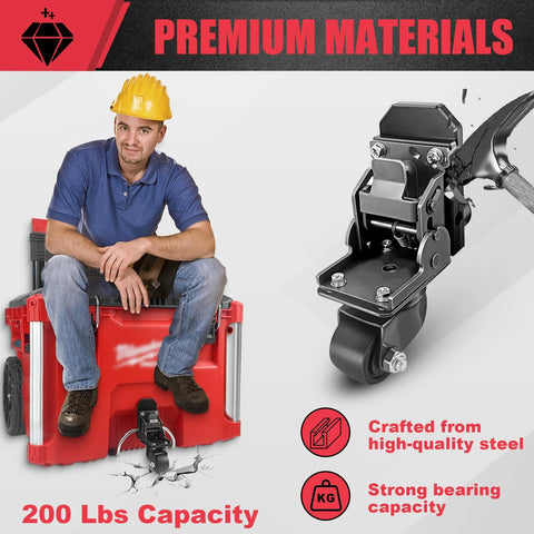 Milwaukee Packout Caster Wheel Kit With Front Wheels For Packout Rolling Toolbox Heavy Duty 200 Lbs Capacity Easy Glide Mobility