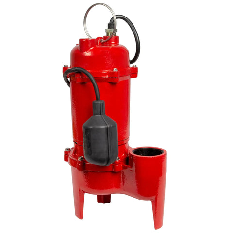 Rugged Half Horsepower 115V Cast Iron Sewage Pump With 5600 GPH Flow, Tethered Switch, 10 Foot Cord, Dual Ball Bearings, Vortex Impeller