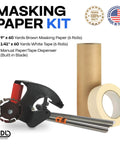 All In One Masking Kit With 9 Inch Brown Paper 6 Rolls And White 1.41 Inch Tape 6 Rolls Plus Built In Dispenser Blade visible