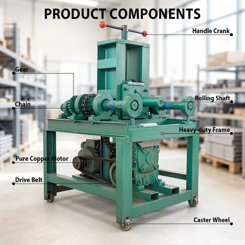Heavy Duty Electric Pipe Tube Bender 3HP 220V Single Phase with visible components including copper motor, rolling shaft, and handle crank.