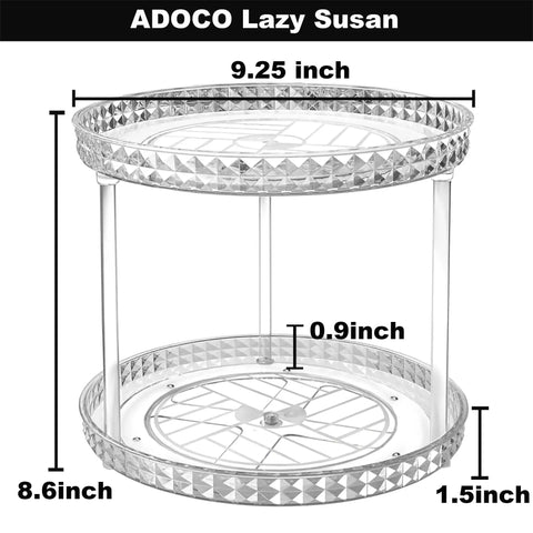 Two Tier Clear Diamond Lazy Susan Bathroom Organizer With Hella Smooth 360 Rotating Base For Vanity Countertop Makeup Skincare Perfume Storage That Is Straight Up Game Changing, 9.25 inch.