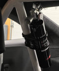 One Hand Quick Release Fire Extinguisher Roll Bar Mount For 1.50 To 2.00 Inch Roll Bars Black Finish in vehicle