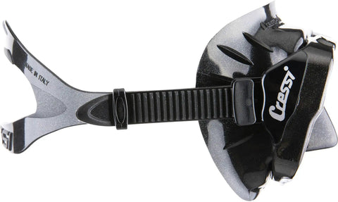 Side view of strap from Big Eyes Mask And Seal Dry Snorkel Kit For Snorkeling And Freediving, Crystal Clear Vision And Easy Breathing, Black Black