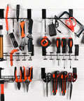 Six Piece Slatwall Screwdriver Holders Set With Three Styles And Two Sizes For Garage Shop And Retail Displays Includes 12 Hook Style 7.5 x 1.77 Inches And 6 Ring And 4 Ring Styles 9 x 2.17 Inches Black