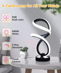 Modern Spiral Table Lamp With RGB And Dimmable LED White Light, Touch Activated Bedside Nightstand Desk Decor, Pop Aesthetic Black Frost Finish
