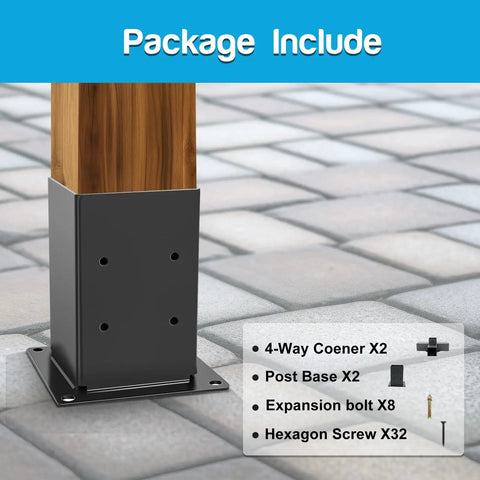 Beefed-Up Heavy Duty Gazebo Brackets Kit Two Pack For 4x4 Lumber 4-Way Right Angle Corner Brackets With Pergola Post Base For 3.5x3.5 Inch Lumber Steel Black Powder Coat Rust Proof Durable Outdoor Support