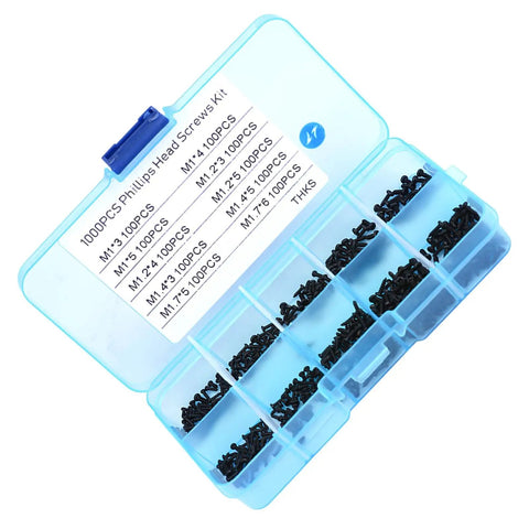 1000 Piece Stainless Steel Self Tapping Screw Kit M1 To M1.7 For Eyeglasses Watches Laptops Cameras And RC Repairs