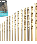 Cobalt Drill Bit Set 13 Piece One Sixteenth To One Quarter Inch M35 High Speed Steel Twist Jobber Bits With Indexed Storage Case