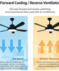 YPDJVLTI Ceiling Fans Lights 42-52Inch Ceiling Lamp showing forward cooling and winter reverse ventilation features.