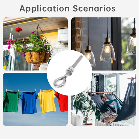 Two Pack M12 Eye Bolts With Nuts And Washers used in hanging plants, lights, clothesline, and hammock scenarios