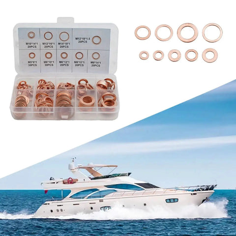 Heavy Duty Flat Copper Washers Kit Nuts And Bolts Diesel Injector Seals Fits Marine Industrial Auto Cars Heat Resistant Stuff Keep Engines Smooth Without Leaking While You Save Cash Doing It Yourself Now And Make Your Ride Perform Sweet, 200-piece assorted sizes in case