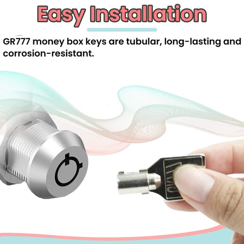 GR777 Tubular Key Set For Commercial Washers And Coin Op Machines, hand holding key near metallic coin slot lock