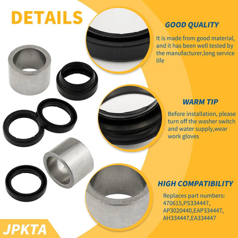 Heavy Duty Washer Center Post Bearing And Seal Kit Replacement Part showing metal bearing and rubber seals for quick DIY repairs.
