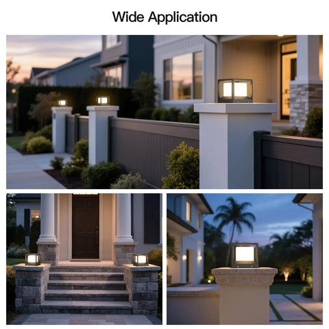 Outdoor Post Lights Hard Wired AC 100 To 240V Column Light Waterproof Fence Deck Cap Lamp Fixture 3000K in a garden setting