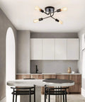 Industrial Semi Flush Mount Four Light Ceiling Fixture With Adjustable Black Metal Branches in modern kitchen
