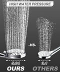 Comparison of water flow: High Pressure Shower Head With 10 Modes And 15 Stage Filtration Detachable Handheld Wand vs standard model.