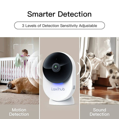 All In One 1080P FHD WiFi Security Camera for indoor baby monitor and pet surveillance with motion and sound detection.