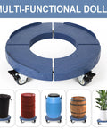 Round Trash Can Dolly With Wheels, Heavy Duty 440 Lb Capacity, Adjustable 15 To 19 Inch Diameter, Four Locking Swivel Wheels, Blue