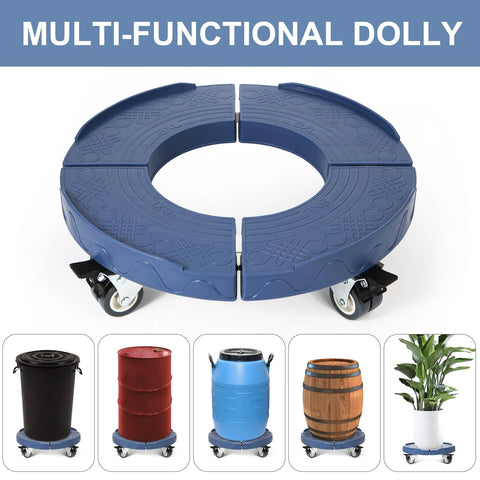 Round Trash Can Dolly With Wheels, Heavy Duty 440 Lb Capacity, Adjustable 15 To 19 Inch Diameter, Four Locking Swivel Wheels, Blue