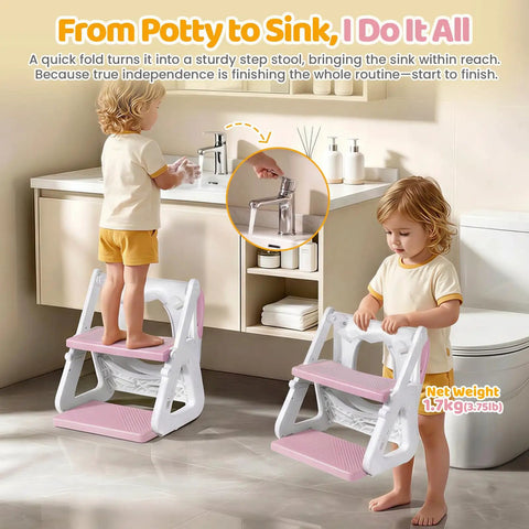 Adaptive Toddler Potty Training Seat With Built In Step Stool Ladder Featuring Full Height Customization Plus Extra Tough Anti Slip Platform For Standard Or Wide Toilets Totally Tight Setup For Tiny Trailblazers
