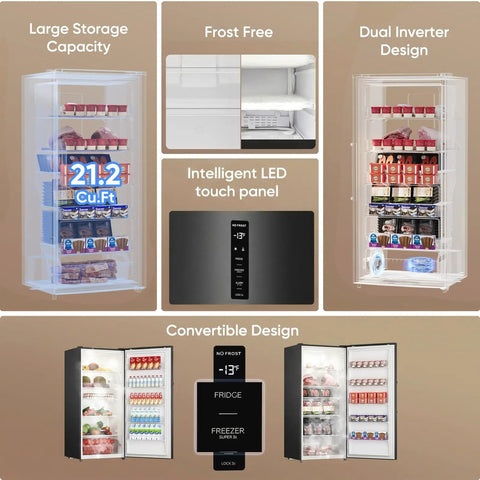 21.2 Cu Ft Convertible Upright Freezer Frost Free Space Saver featuring large storage capacity and intelligent LED touch panel.