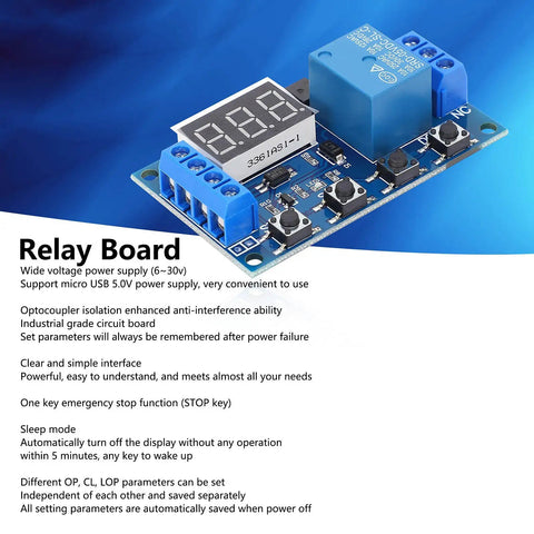 Tough As Nails Industrial Relay Board With Wide Voltage Power Module And Bulletproof Optocoupler Isolation, featuring micro USB and clear display.