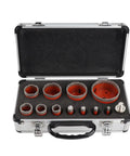 Top Notch 11 Piece Hole Saw Kit For Ceramic Tile And Marble Drilling With M14 Shanks For Precise Granite Holes That Make Your DIY Projects Look Totally Sick And Super Efficient, open case