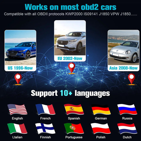 Plug And Play OBD2 Diagnostic Tool For Cars 1996 And Newer With Clear Code Readouts engine error languages compatibility