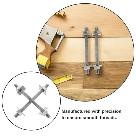 Two Pack Extended Length M8x100mm 304 Stainless Steel Threaded Rods Kit with Nuts and Washers for Drywall Construction and Wall Anchors